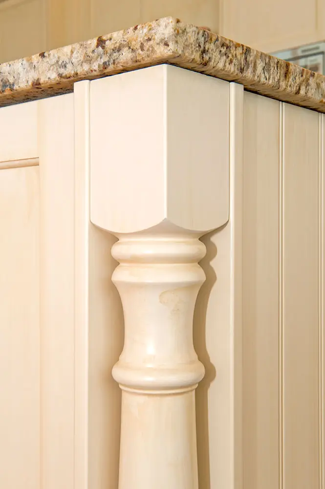 Turned post detail on the island of a traditional Auckland kitchen renovation