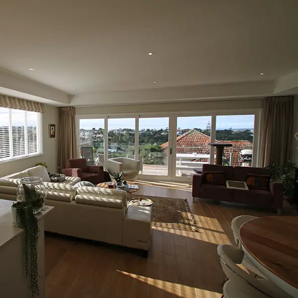Renovated living room in a Birkenhead 1950s state house