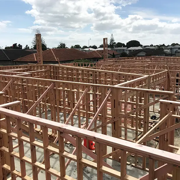 Wall framing for new homes going up in Mangere