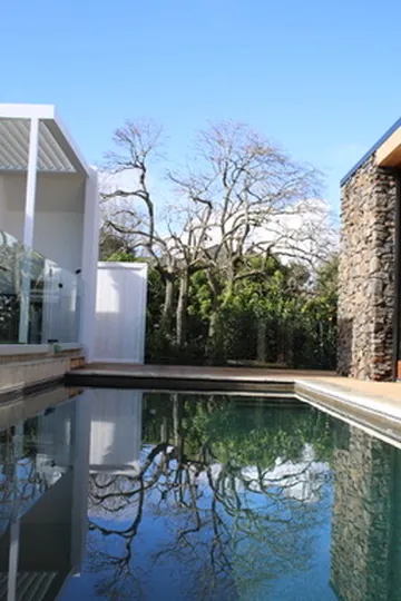 Pool and stone wall at a restored Mt Eden villa