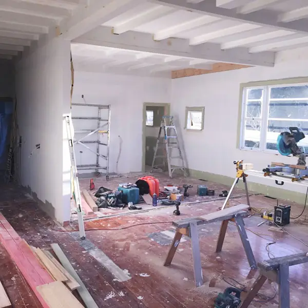 Western Springs living room stripped back during renovation